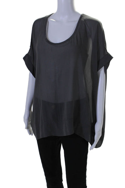 Eileen Fisher Womens Silk Scoop Neck Short Sleeve Pullover Blouse Gray Size S