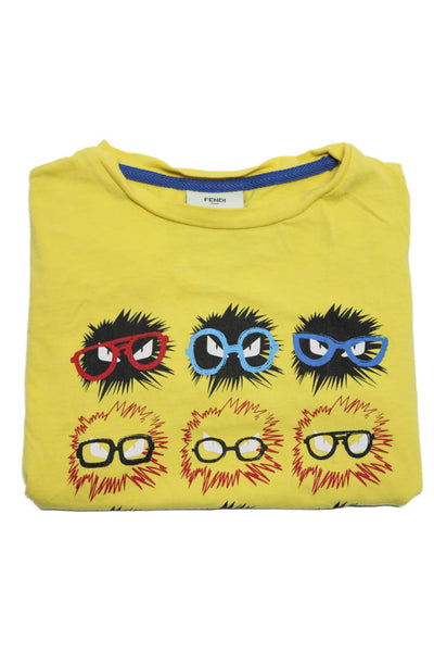 Fendi Childrens Boys Glasses Graphic Short Sleeves Tee Shirt Yellow Size 10