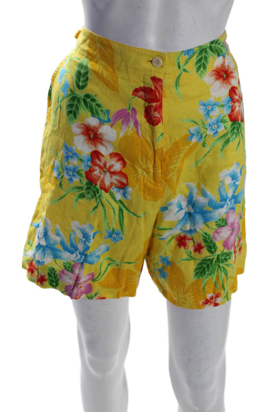 Lauren Ralph Lauren Womens Linen Floral Print Buttoned Shorts Yellow Size 12