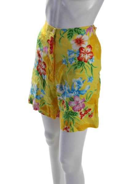 Lauren Ralph Lauren Womens Linen Floral Print Buttoned Shorts Yellow Size 12