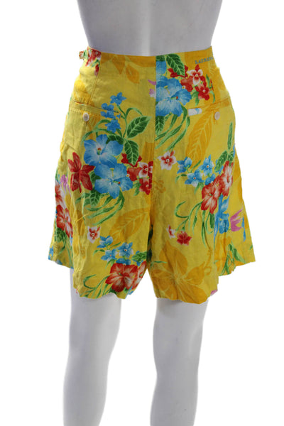 Lauren Ralph Lauren Womens Linen Floral Print Buttoned Shorts Yellow Size 12