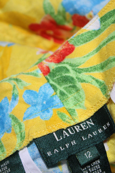 Lauren Ralph Lauren Womens Linen Floral Print Buttoned Shorts Yellow Size 12