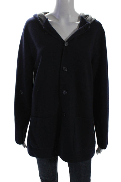 Filippo De Laurentiis Womens Wool Hooded Button Up Cardigan Sweater Navy Size 52