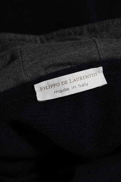 Filippo De Laurentiis Womens Wool Hooded Button Up Cardigan Sweater Navy Size 52