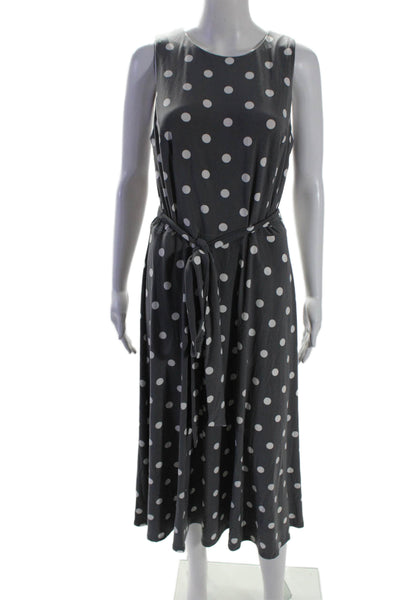 Lauren Ralph Lauren Womens Sleeveless Belted Polka Dot Midi Dress Gray Size 12