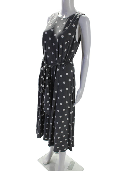 Lauren Ralph Lauren Womens Sleeveless Belted Polka Dot Midi Dress Gray Size 12