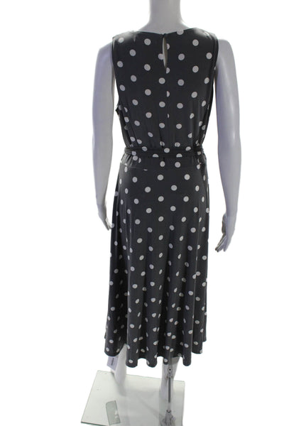 Lauren Ralph Lauren Womens Sleeveless Belted Polka Dot Midi Dress Gray Size 12