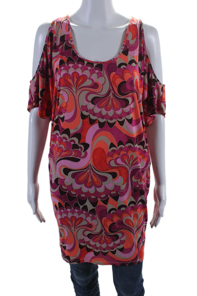 Trina Turk Womens Abstract Floral Stretchy Short Sleeve Multicolor Top Pink Size