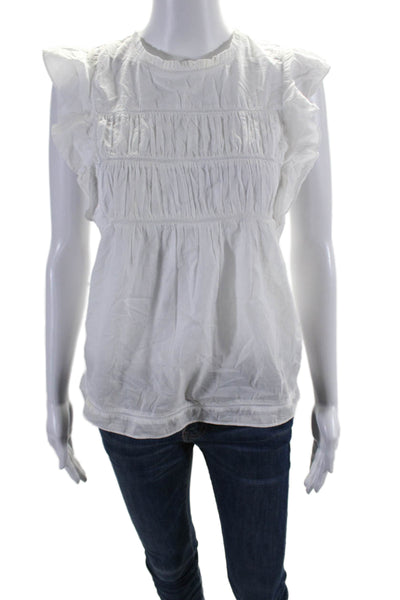 Rails Womens Cotton Short Sleeve Texture Ruffle Flowy Top White Size S