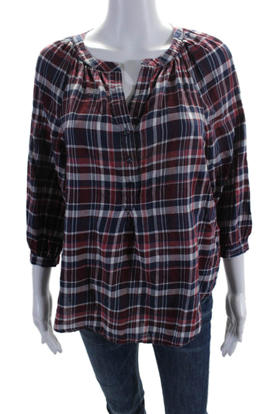 Joie Womens Long Sleeve Collar Button Up Plaid Flannel Blouse Red Size S