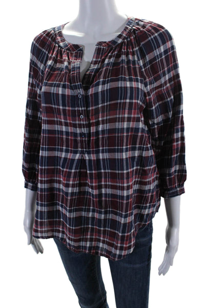 Joie Womens Long Sleeve Collar Button Up Plaid Flannel Blouse Red Size S