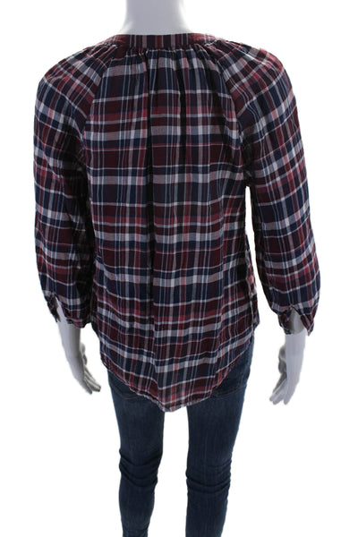 Joie Womens Long Sleeve Collar Button Up Plaid Flannel Blouse Red Size S