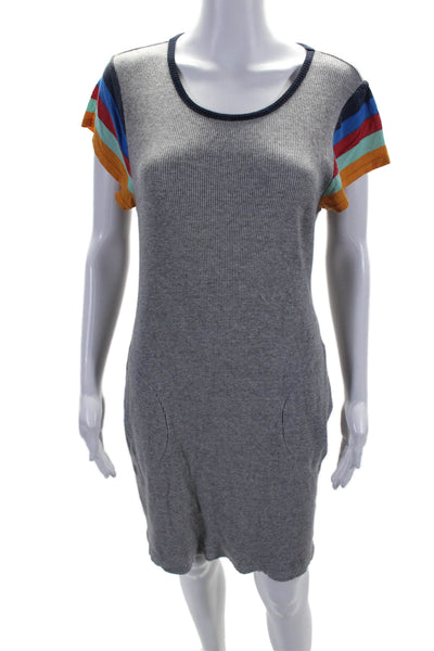 Splendid Womens Ribbed Bodycon Texture Short Sleeve T-Shirt Dress Gray Size M