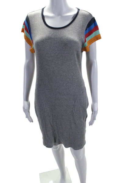 Splendid Womens Ribbed Bodycon Texture Short Sleeve T-Shirt Dress Gray Size M