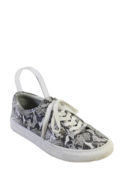 J/Slides Womens Leather Snakeskin Print Low Top Lace Up Sneakers Gray Size 8.5