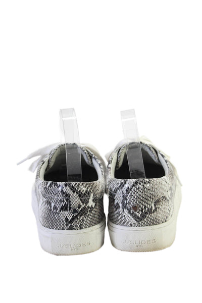 J/Slides Womens Leather Snakeskin Print Low Top Lace Up Sneakers Gray Size 8.5