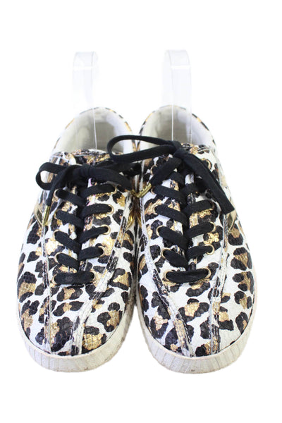 Tretorn Womens Leather Leopard Print Low Top Lace Up Sneakers White Size 8.5