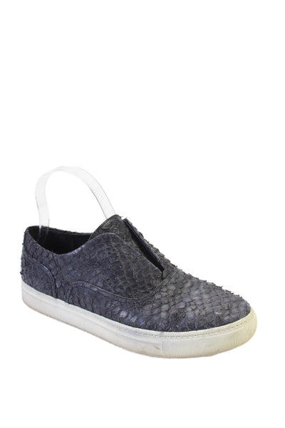 Vince Womens Snakeskin Slip On Flat Causal Sneakers Blue Size 8