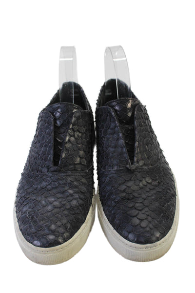 Vince Womens Snakeskin Slip On Flat Causal Sneakers Blue Size 8