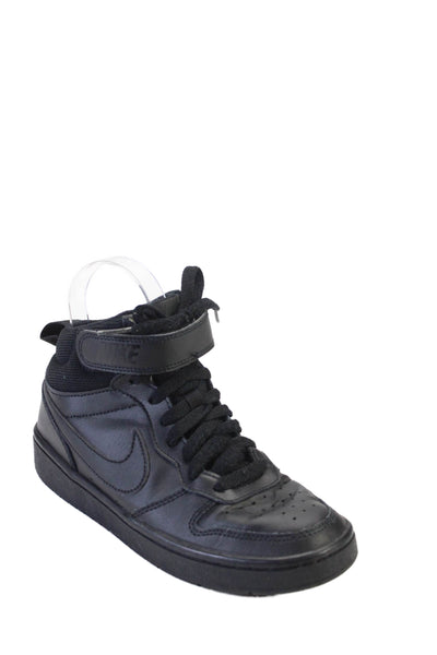 Nike Boys Leather High Top Lace Up Hook Pile Tape Sneakers Black Size 4.5