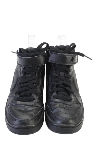 Nike Boys Leather High Top Lace Up Hook Pile Tape Sneakers Black Size 4.5