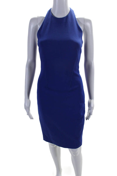 Karen Millen Women's High Neck Sleeveless Fitted Mini Dress Blue Size 4