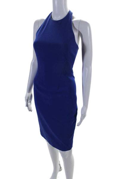 Karen Millen Women's High Neck Sleeveless Fitted Mini Dress Blue Size 4