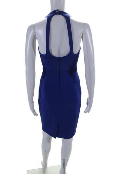 Karen Millen Women's High Neck Sleeveless Fitted Mini Dress Blue Size 4