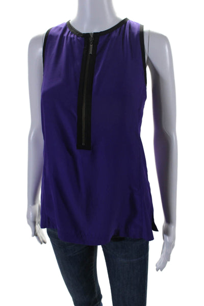 Nanette Lepore Women's Round Neck Sleeveless Half Zip Blouse Purple Size 2