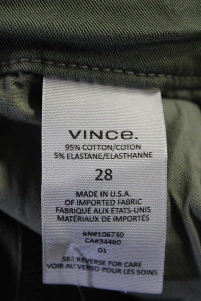 Vince Womens High Rise Slim Leg Cargo Pants Distressed Army Green Cotton Size 28