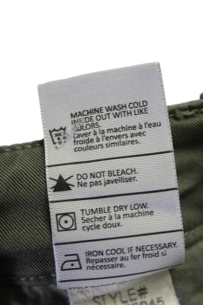 Vince Womens High Rise Slim Leg Cargo Pants Distressed Army Green Cotton Size 28