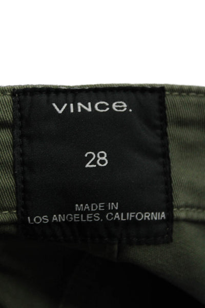 Vince Womens High Rise Slim Leg Cargo Pants Distressed Army Green Cotton Size 28