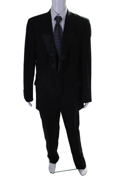 Giorgio Fellini Mens Notch Collar Two Pocket Button Up Pant Suit Black 44R