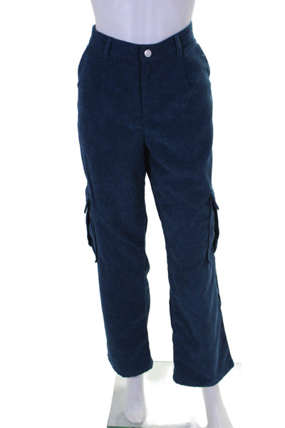 Superdown Womens Corduroy Lined Texture Straight Leg Zip Pants Blue Size M