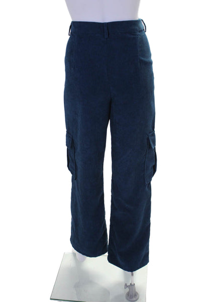 Superdown Womens Corduroy Lined Texture Straight Leg Zip Pants Blue Size M