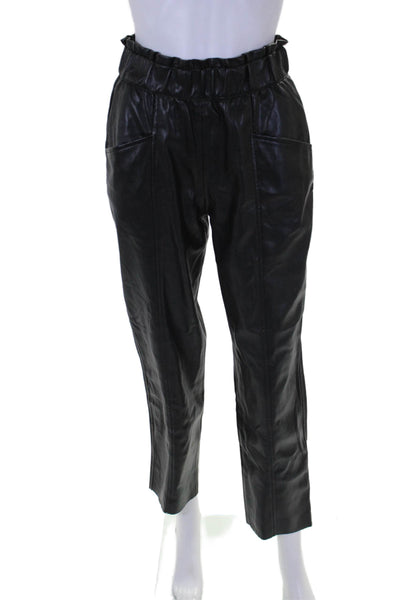 Sundays Womens Elastic Waist Straight Leg Pants Faux Leather Black XS