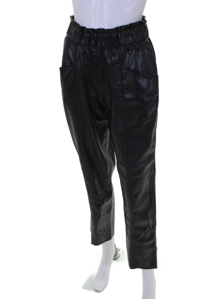 Sundays Womens Elastic Waist Straight Leg Pants Faux Leather Black XS