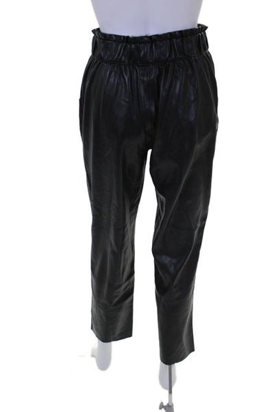 Sundays Womens Elastic Waist Straight Leg Pants Faux Leather Black XS