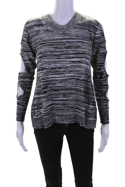 Central Park West Womens Striped Long Sleeve Cutout Knit Top Black Size XS