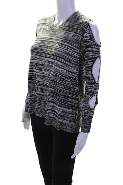 Central Park West Womens Striped Long Sleeve Cutout Knit Top Black Size XS