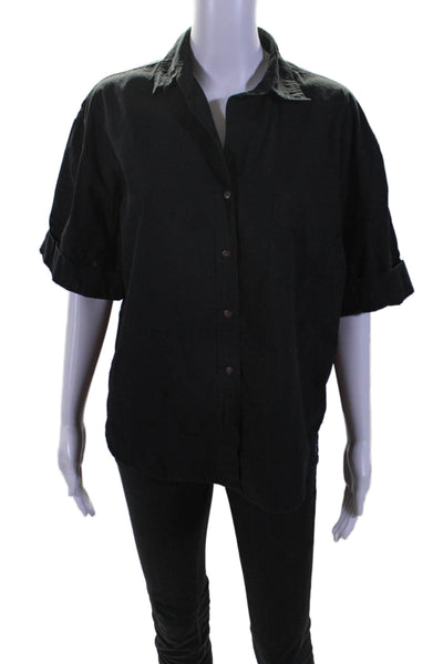 Faithfull The Brand Womens Cotton Short Sleeve Button Down Shirt Black Size 2