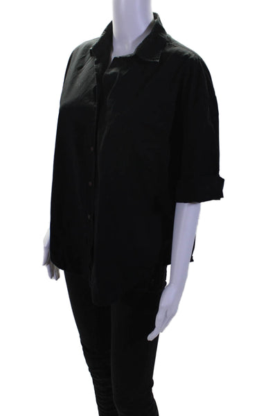 Faithfull The Brand Womens Cotton Short Sleeve Button Down Shirt Black Size 2