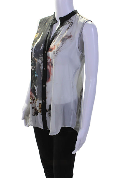 Hunter Dixon Womens Sheer Sleeveless Button Collar Floral Blouse Gray Size XS