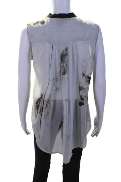 Hunter Dixon Womens Sheer Sleeveless Button Collar Floral Blouse Gray Size XS