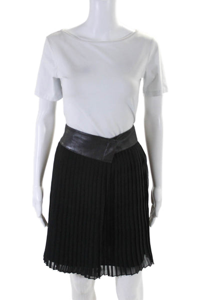 Alice + Olivia Womens Pleated Leather Trim Knee Length Wrap Skirt Black Size 10