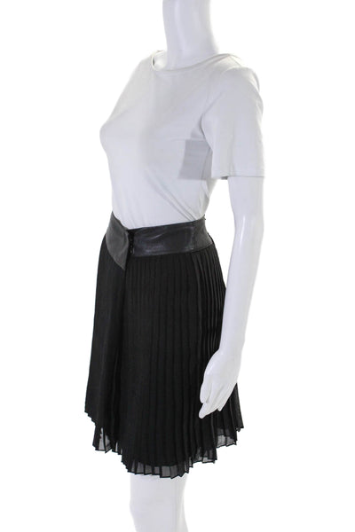 Alice + Olivia Womens Pleated Leather Trim Knee Length Wrap Skirt Black Size 10