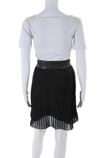 Alice + Olivia Womens Pleated Leather Trim Knee Length Wrap Skirt Black Size 10