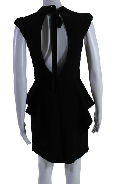 Issue Womens Black Open Tie Back Crew Neck Sleeveless Peplum Dress Size S