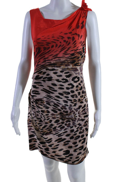 Yoana Baraschi Womens Red Brown Ombre Print Drape Sleeveless Shift Dress Size 8