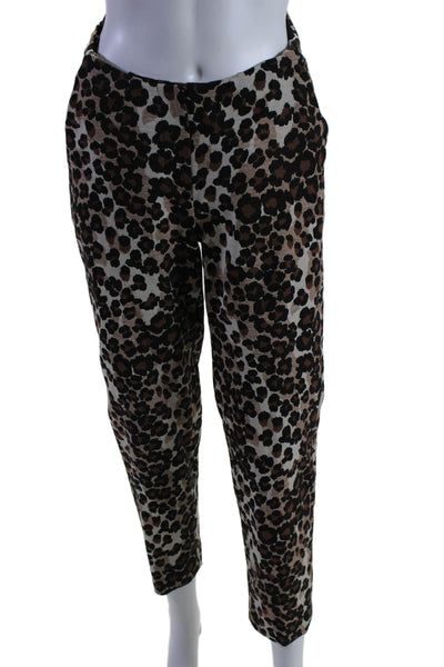 Push Button Womens Animal Print High Rise Back Up Pants Brown Black Size Small